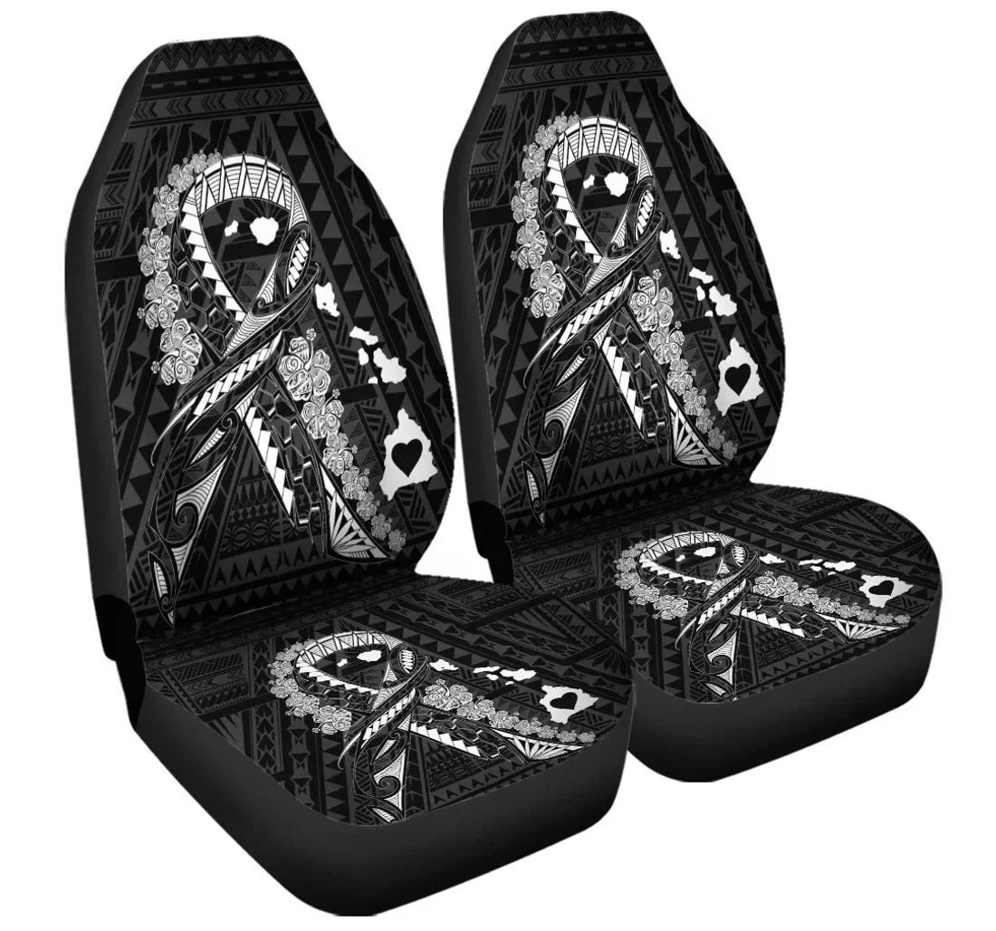 Accessory Hawaiian Map Heart Ribbon Cancer Hibiscus White Polynesian Ah J4r Universal Front Car Seat Cover