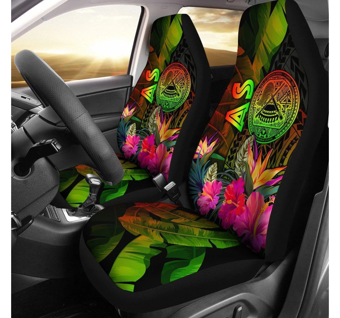 American Samoa Polynesian Hibiscus And Banana Leaves Bn15 Universal Front Car Seat Cover