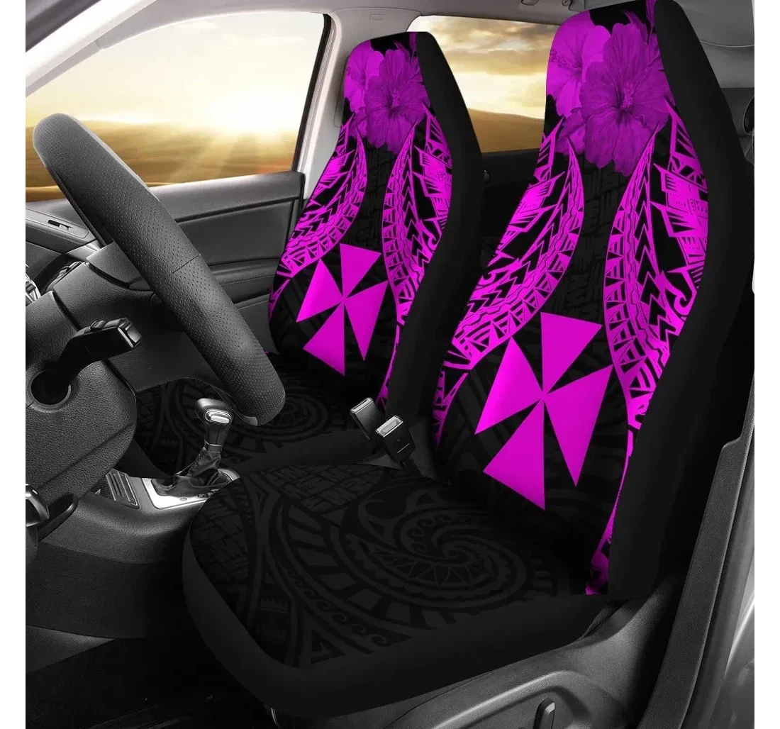Wallis And Futuna Polynesian Pride Seal And Hibiscus Pink Bn39 Universal Front Car Seat Cover