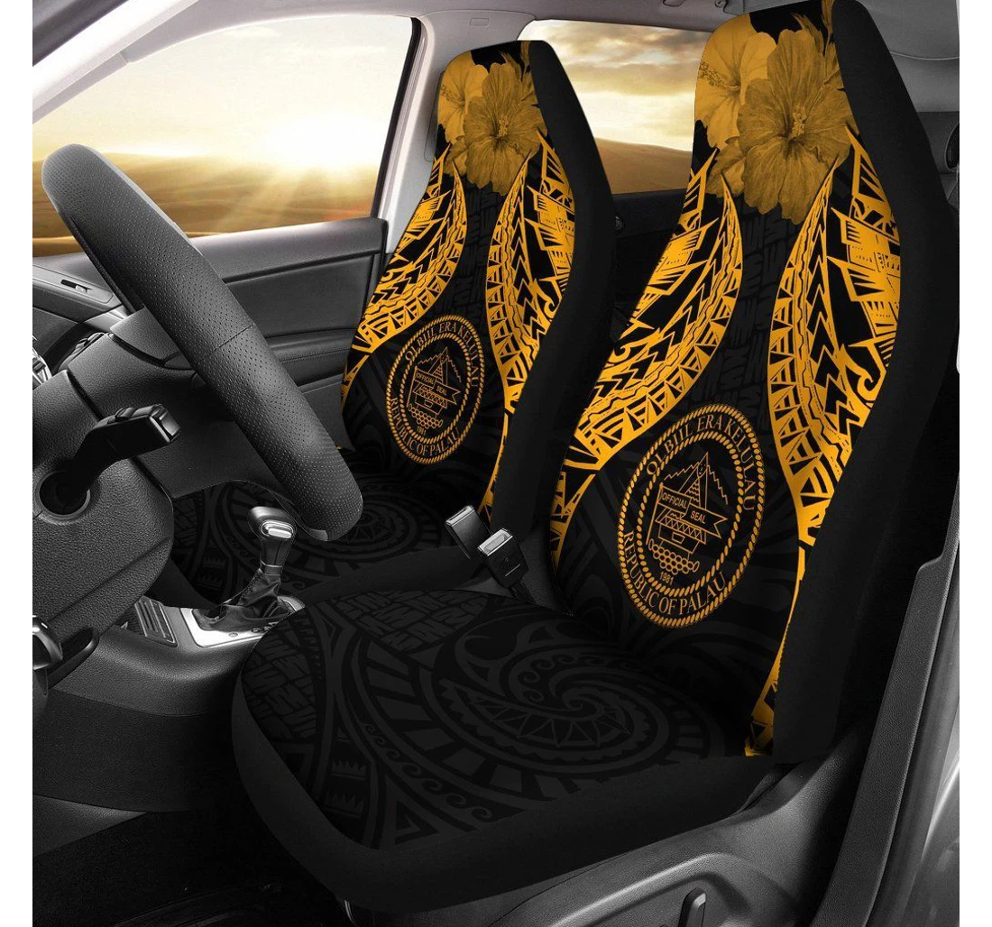 Palau Polynesian Pride Seal And Hibiscus Gold Bn39 Universal Front Car Seat Cover