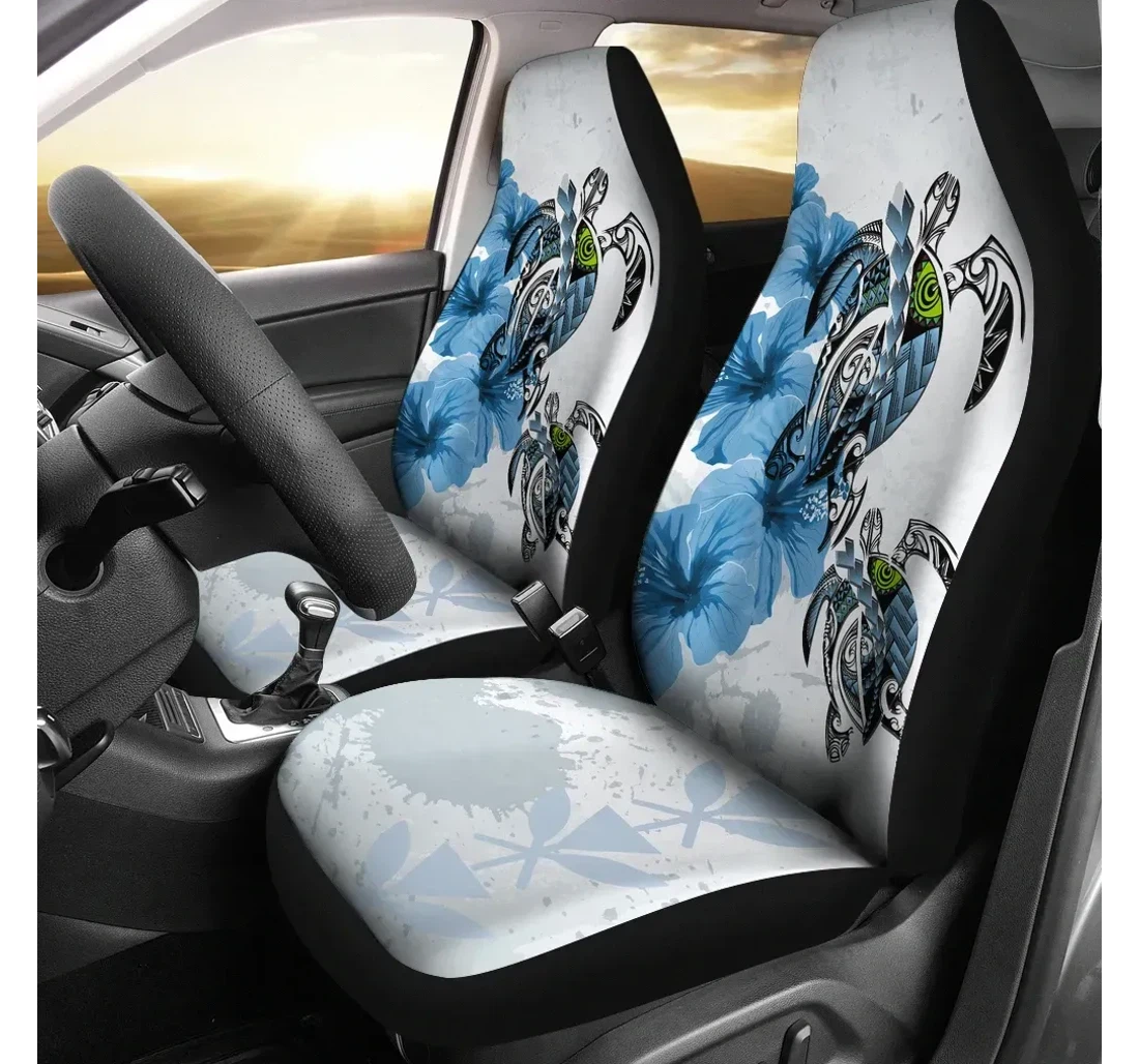 Hawaii Polynesian Turtle Hibiscus Blue A24 Universal Front Car Seat Cover