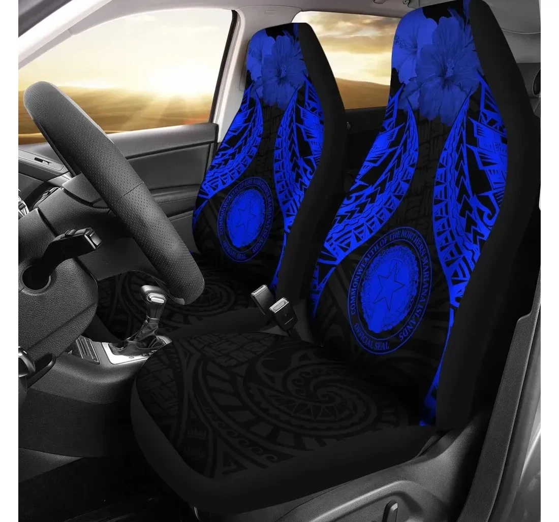 Northern Mariana Islands Polynesian Pride Seal And Hibiscus Blue Bn39 Universal Front Car Seat Cover