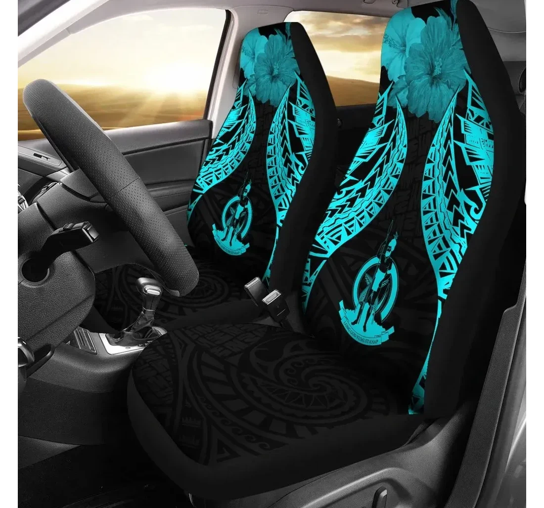 Vanuatu Polynesian Pride Seal And Hibiscus Neon Blue Bn39 Universal Front Car Seat Cover