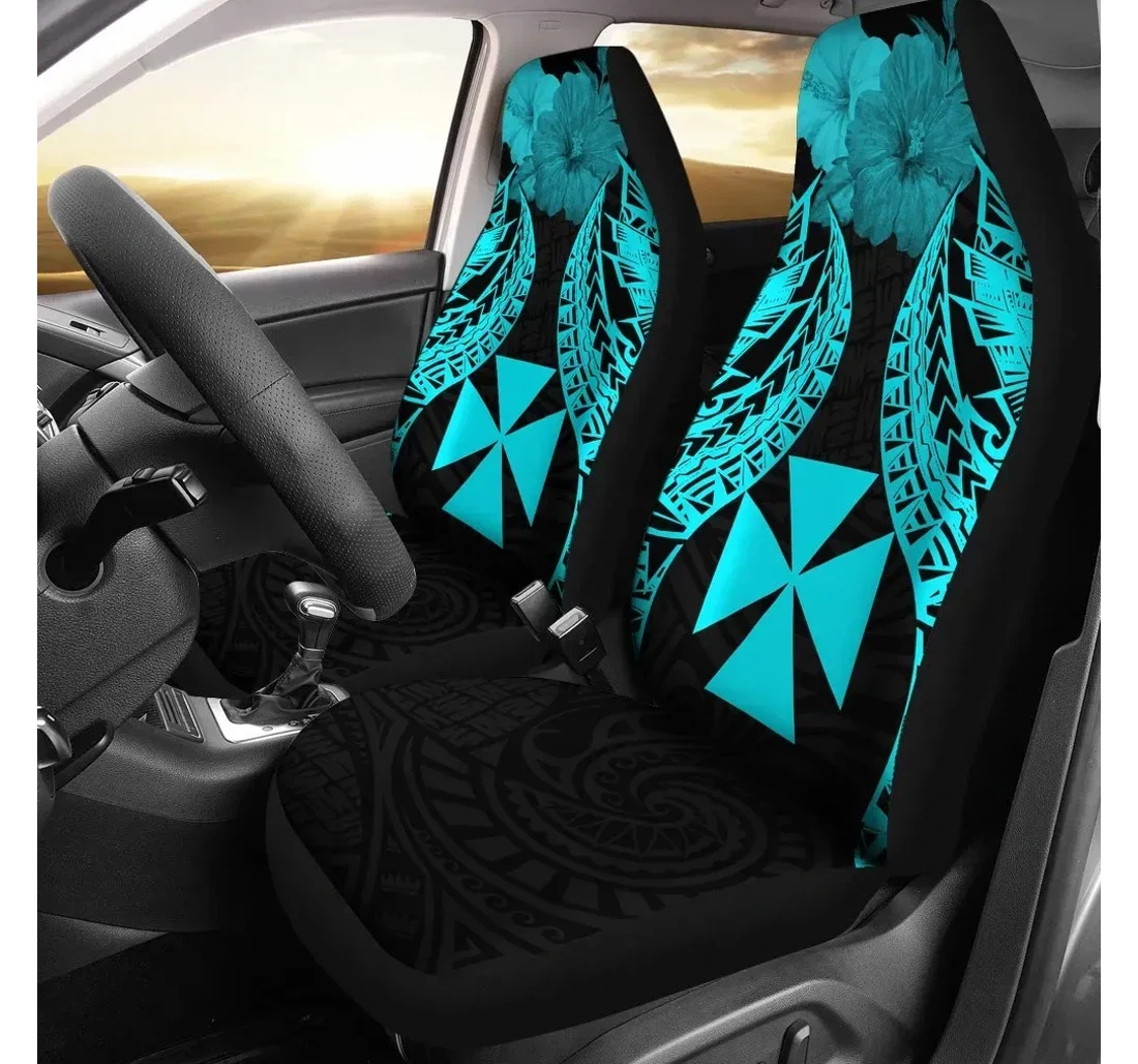 Wallis And Futuna Polynesian Pride Seal And Hibiscus Neon Blue Bn39 Universal Front Car Seat Cover