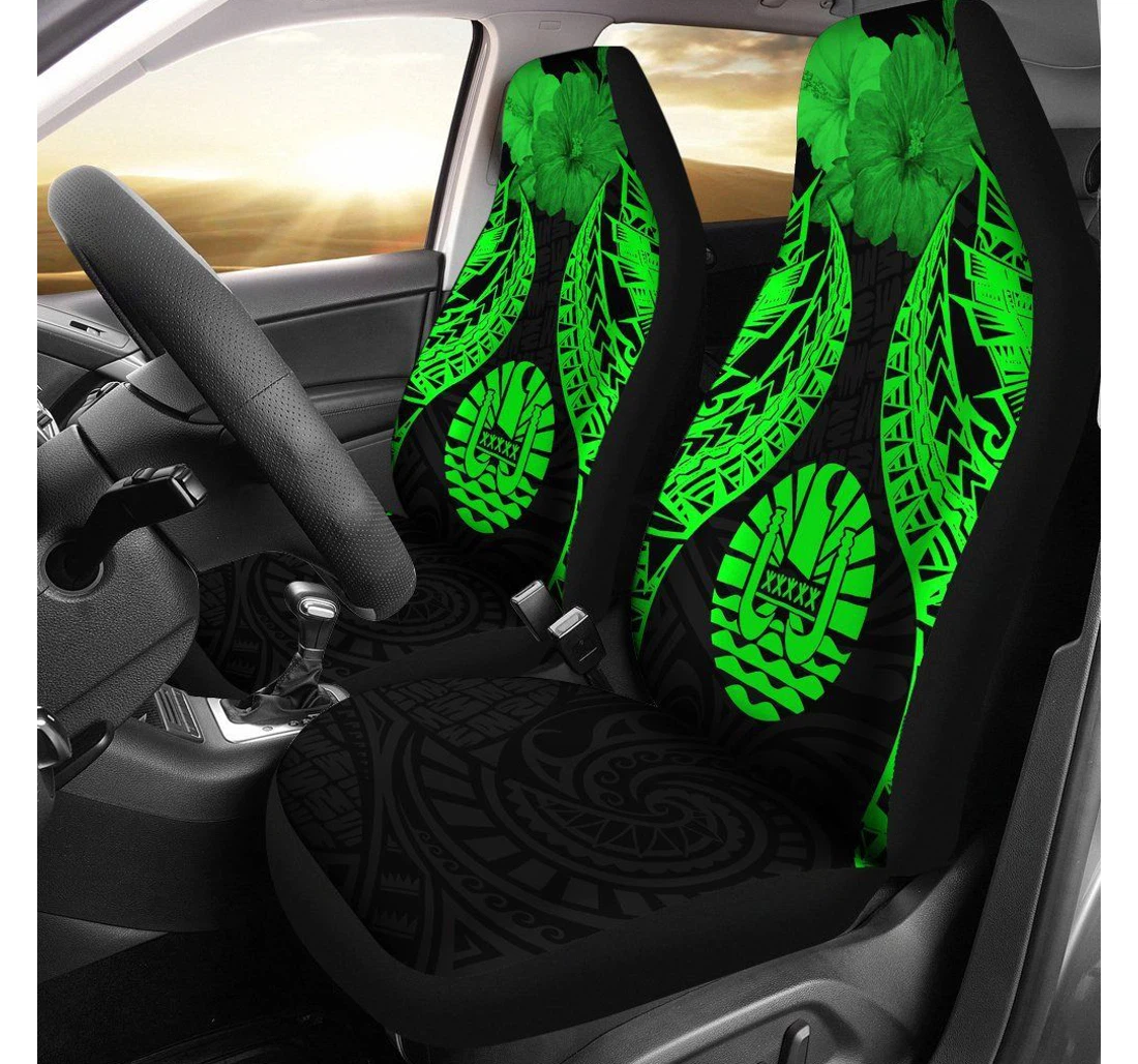 Tahiti Polynesian Pride Seal And Hibiscus Green Bn39 Universal Front Car Seat Cover
