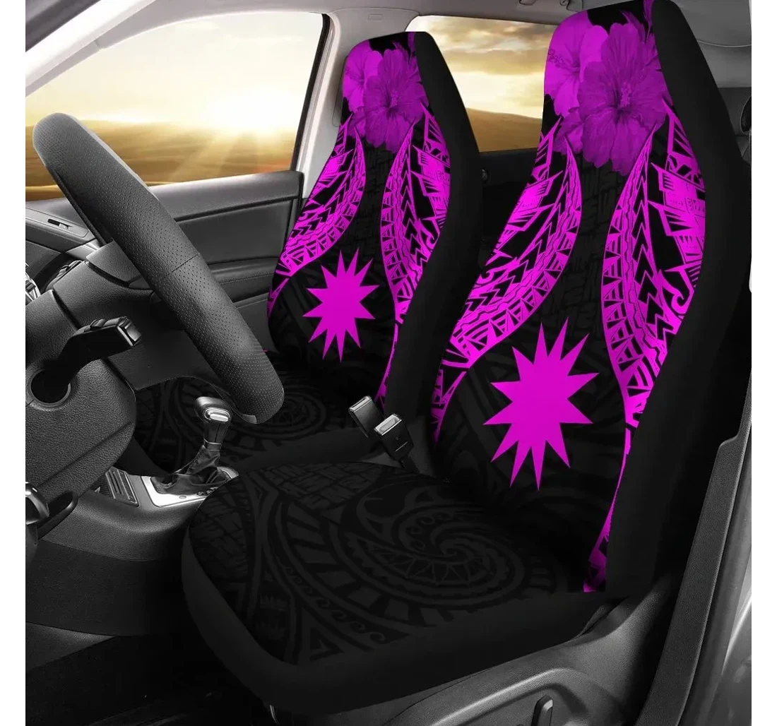 Nauru Polynesian Pride Seal And Hibiscus Pink Bn39 Universal Front Car Seat Cover
