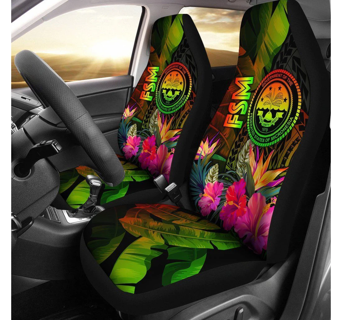 Federated States Of Micronesia Polynesian Hibiscus And Banana Leaves Bn15 Universal Front Car Seat Cover