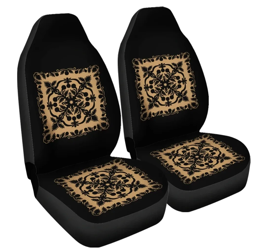 Accessory Hawaiian Royal Pattern Black And Gold Ah J3 Universal Front Car Seat Cover