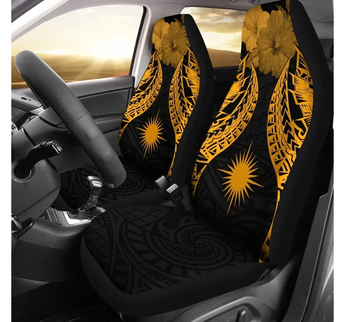 Marshall Islands Polynesian Pride Seal And Hibiscus Gold Bn39 Universal Front Car Seat Cover