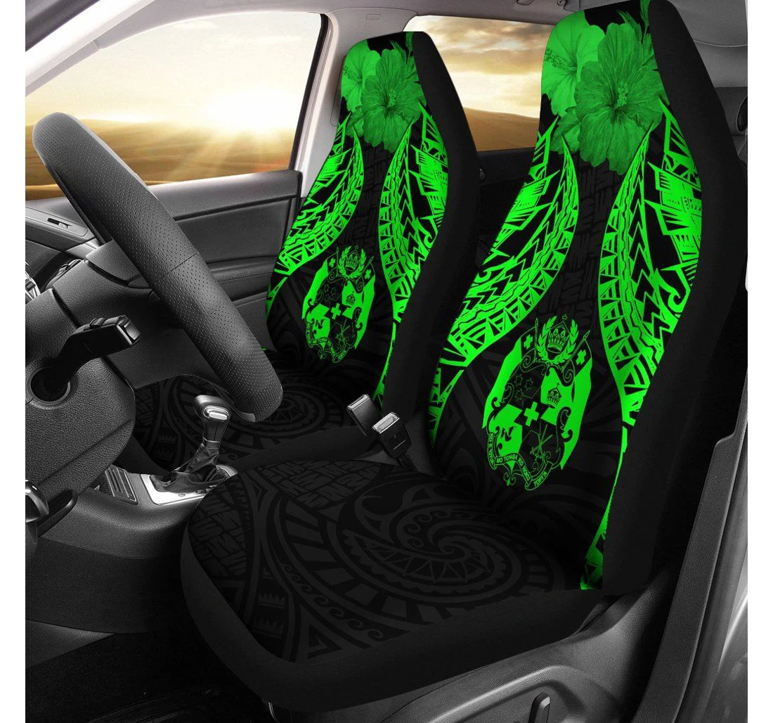 Tonga Polynesian Pride Seal And Hibiscus Green Bn39 Universal Front Car Seat Cover
