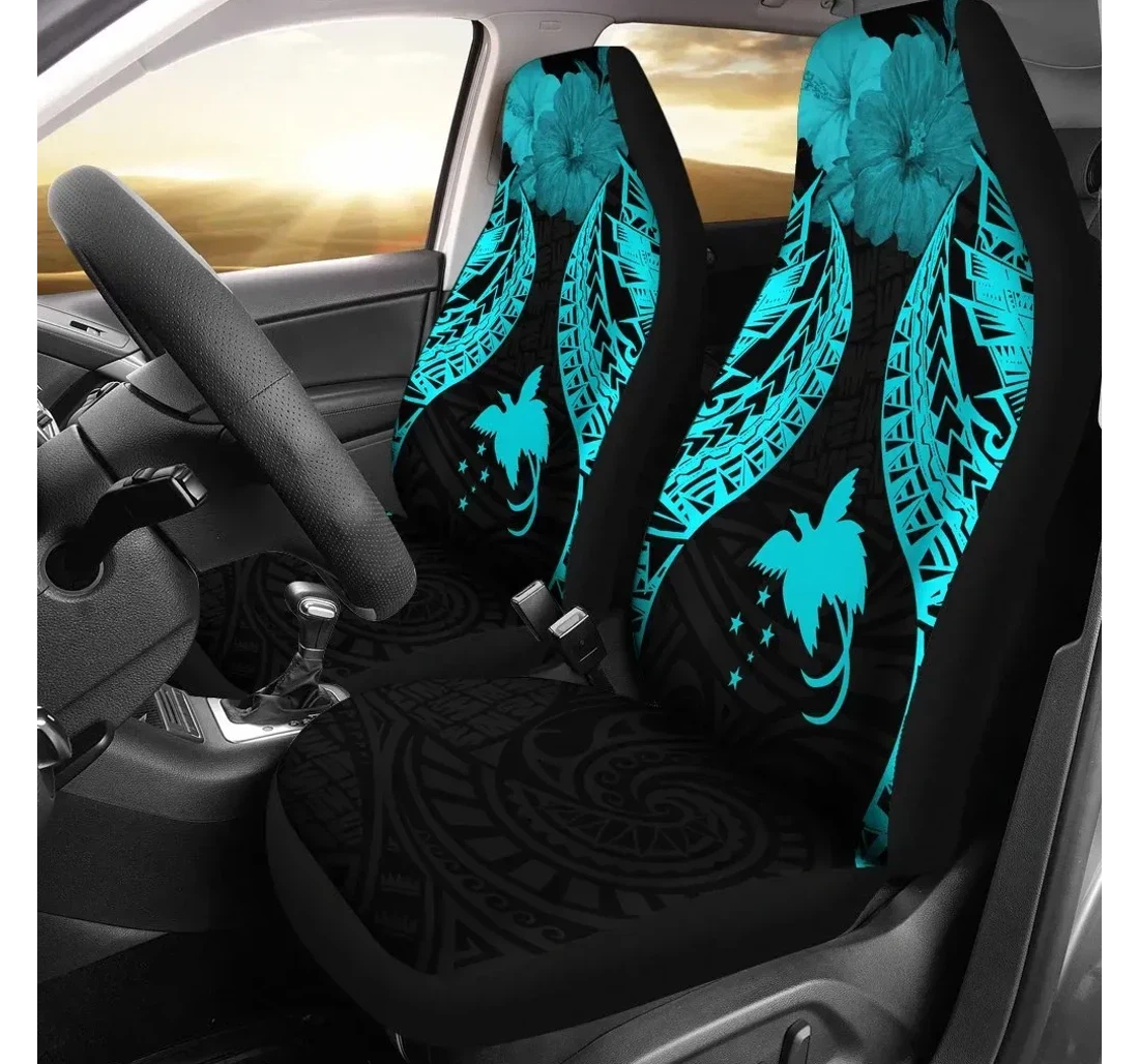 Papua New Guinea Polynesian Pride Seal And Hibiscus Neon Blue Bn39 Universal Front Car Seat Cover
