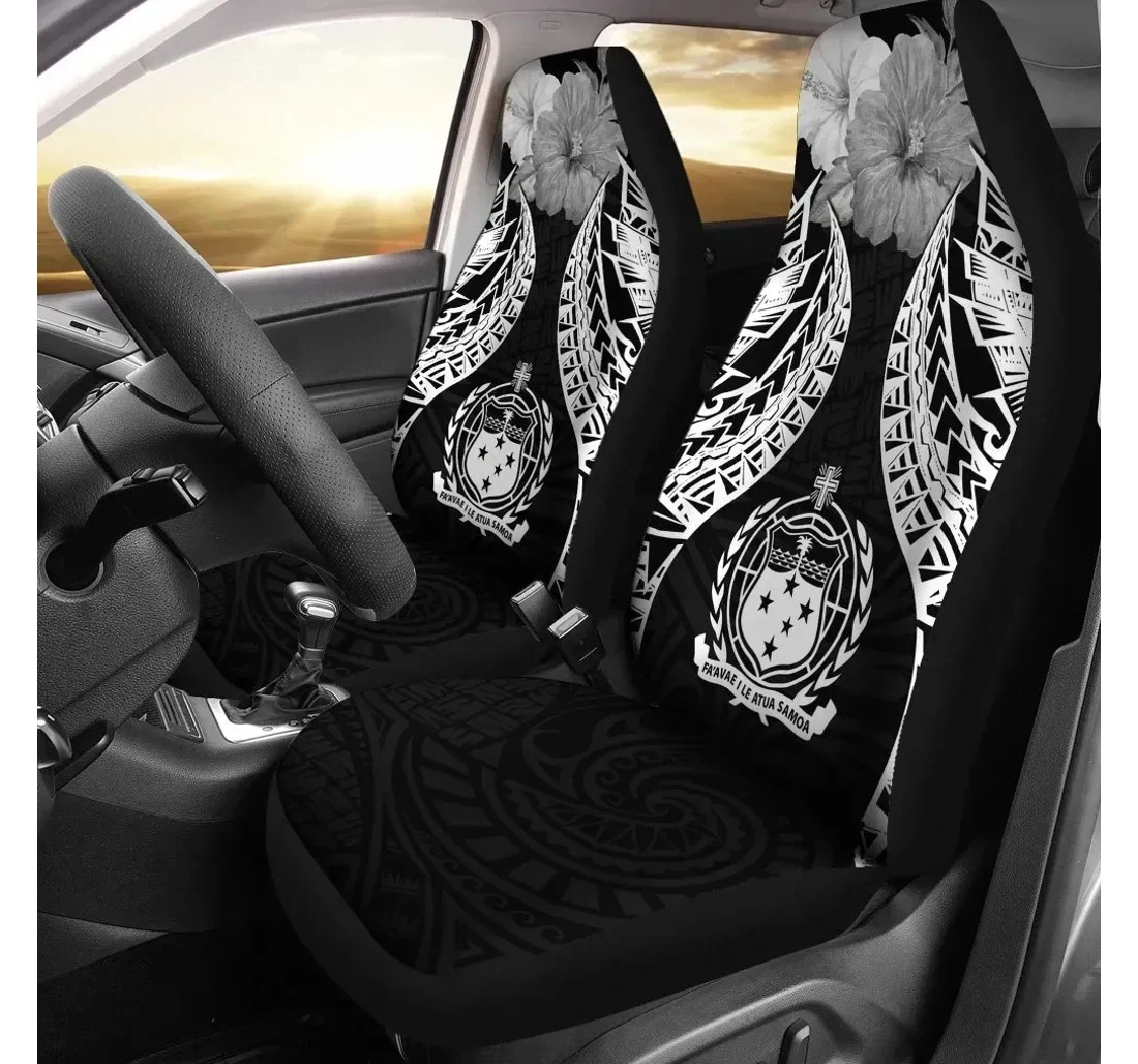 Samoa Polynesian Pride Seal And Hibiscus Black Bn39 Universal Front Car Seat Cover