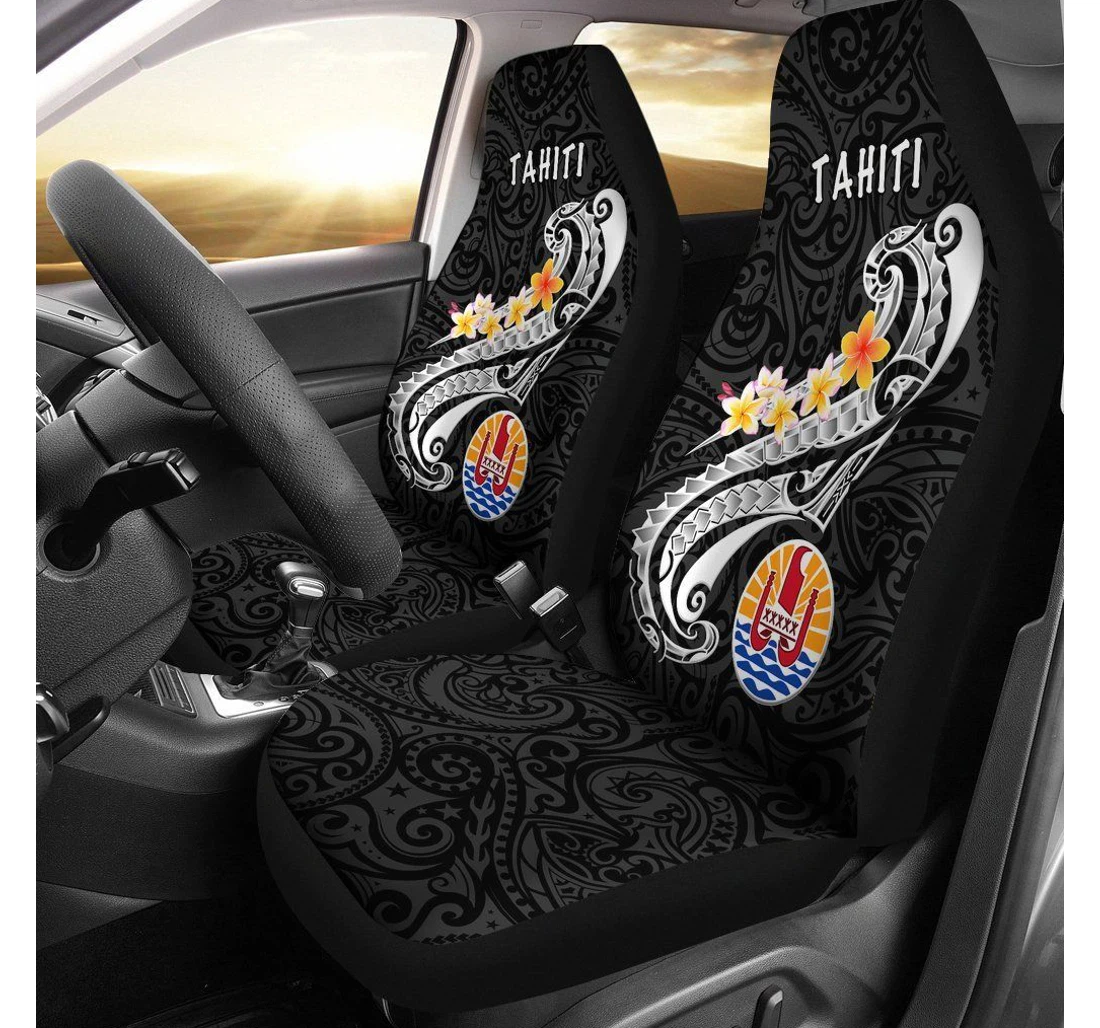 Tahiti Tahiti Seal Polynesian Patterns Plumeria Black Bn25 Universal Front Car Seat Cover