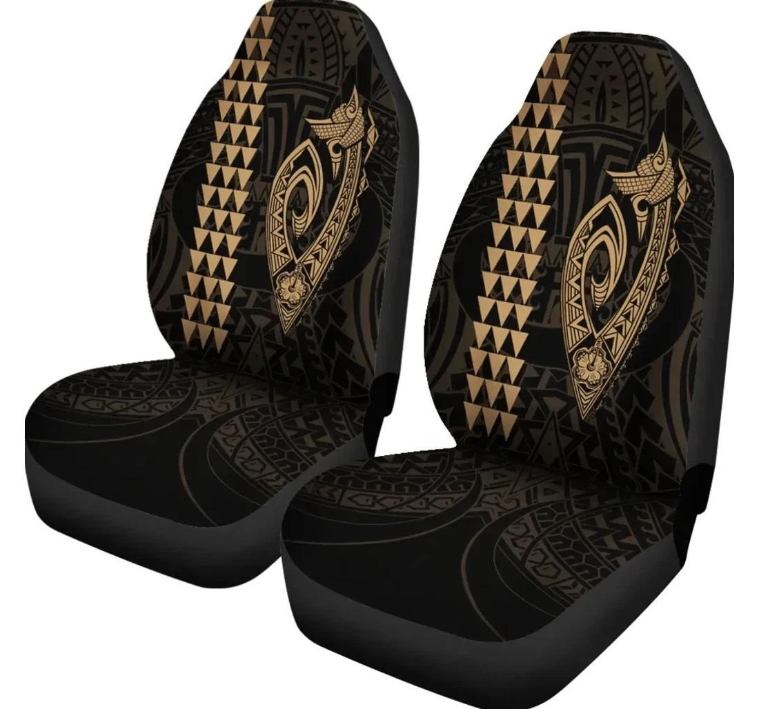 Hawaii Kakau Makau Fish Hook Polynesian Gold Ah J6 Universal Front Car Seat Cover