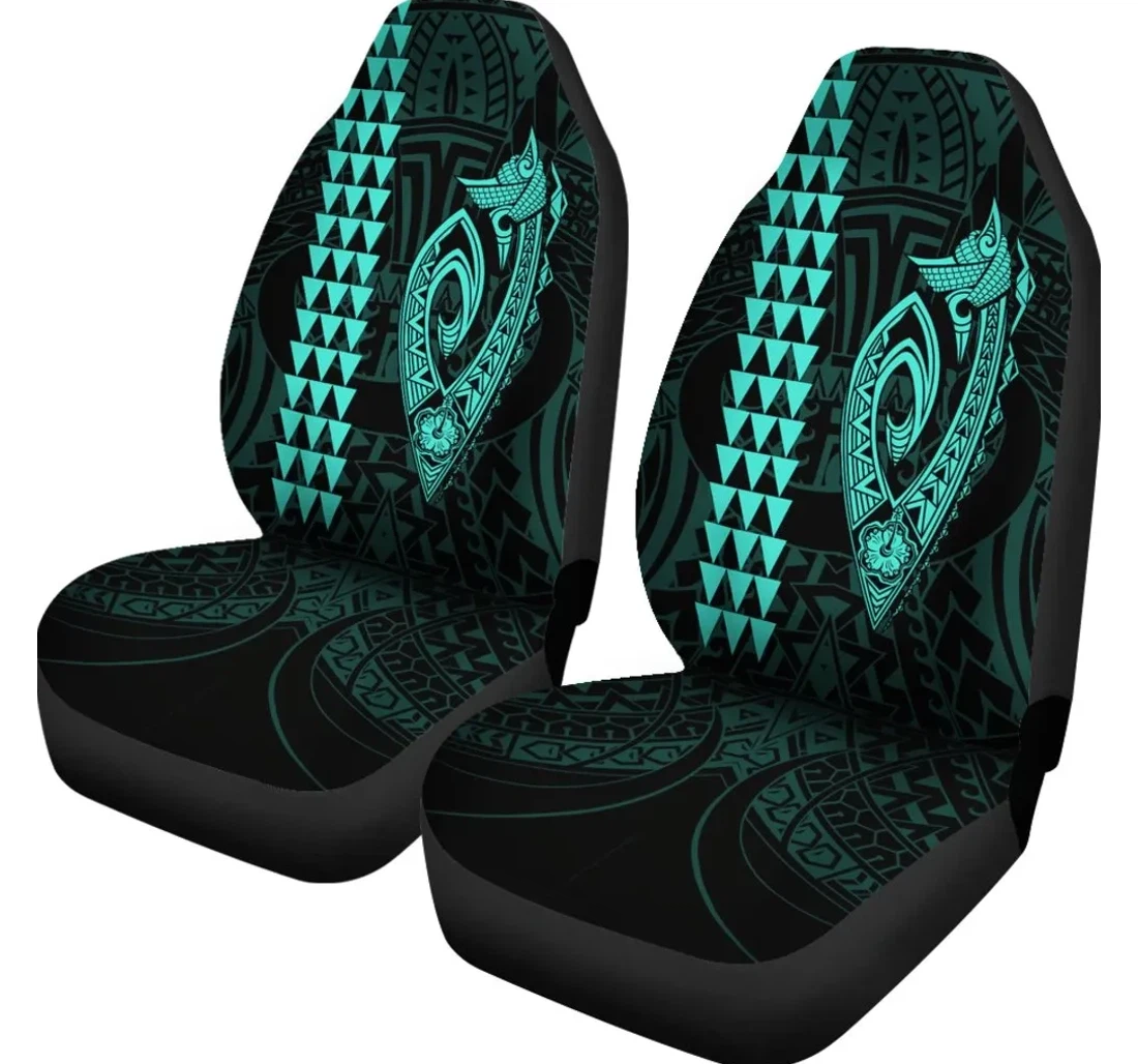 Hawaii Kakau Makau Fish Hook Polynesian Turquoise Ah J6 Universal Front Car Seat Cover