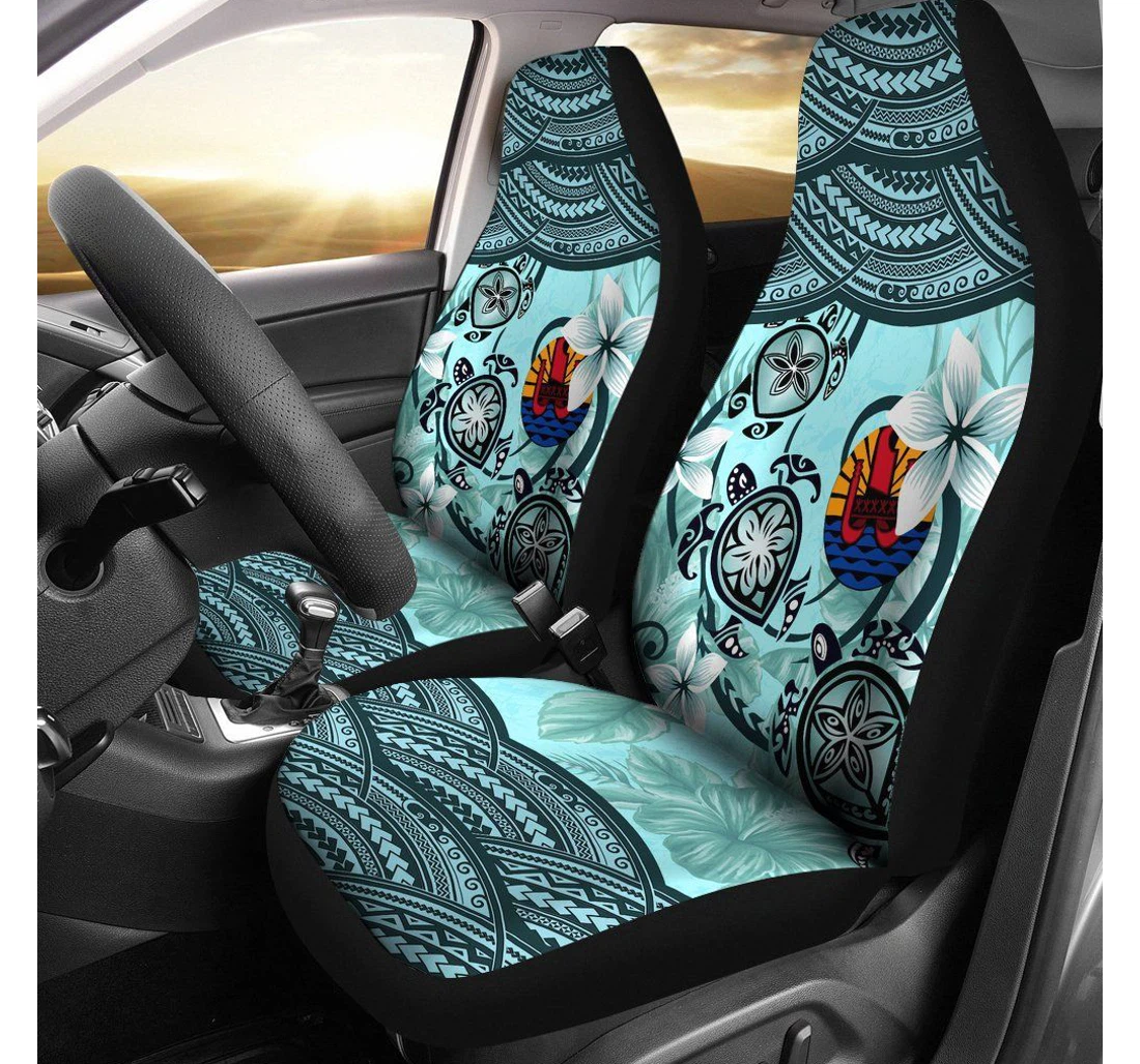 Tahiti Polynesian Turtle Plumeria Blue A24 Universal Front Car Seat Cover