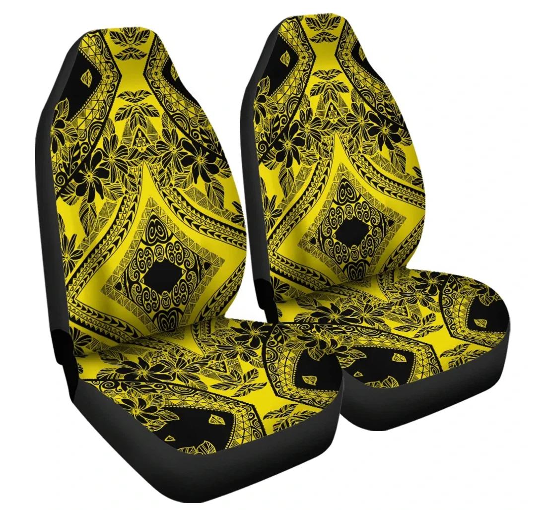 Accessory Polynesian Plumeria Mix Yellow Black Ah J6 Universal Front Car Seat Cover