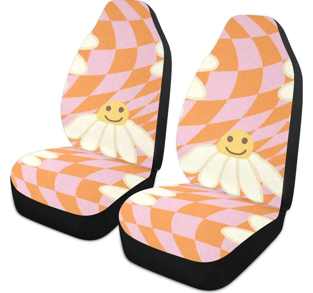 Orange Pink Daisy Universal Front Car Seat Cover