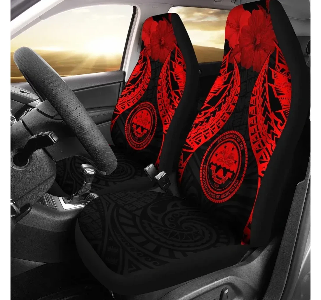 Federated States Of Micronesia Polynesian Pride Seal And Hibiscus Red Bn39 Universal Front Car Seat Cover