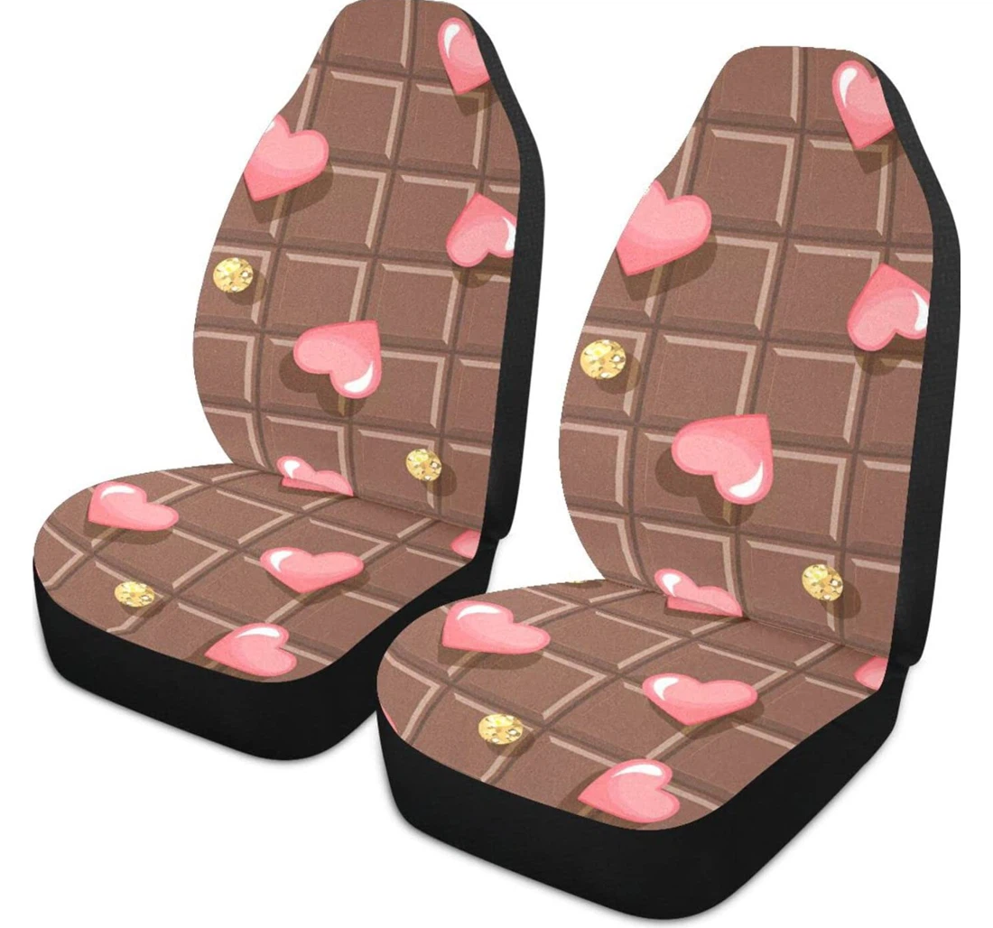 Cartoon Chocolate Heart Universal Front Car Seat Cover