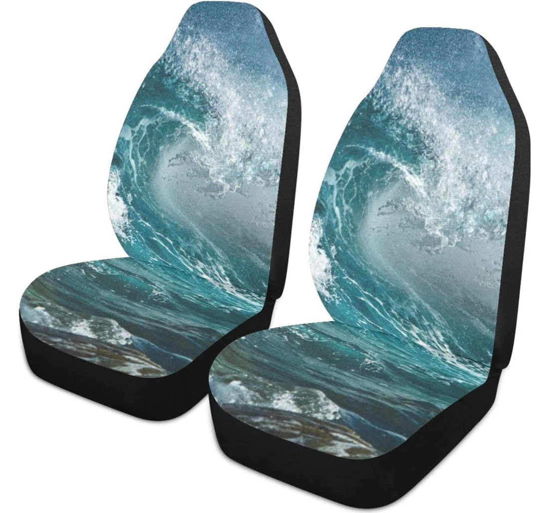 Blue Ocean Wave Universal Front Car Seat Cover