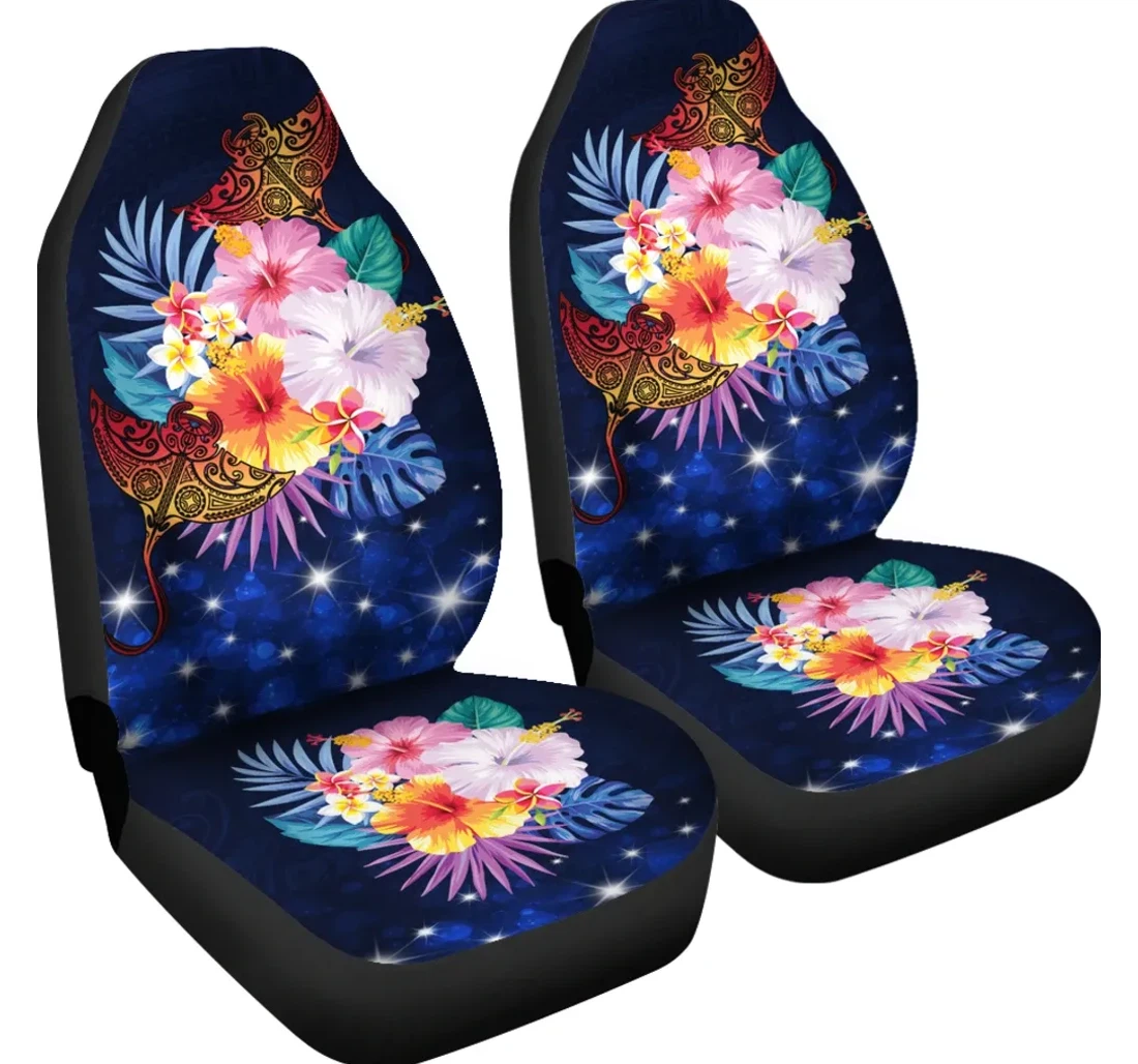 Accessory Hawaii Couple Manta Ray Plumeria Hibiscus Tropical Polynesian Bling Style Ah Ja Universal Front Car Seat Cover