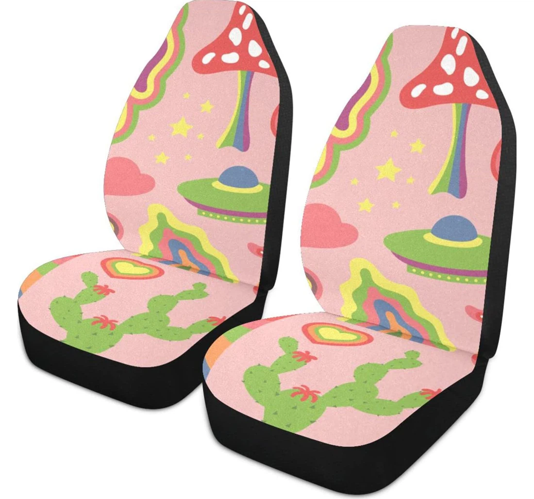 Hippie Eyes Mushroom Rainbow Universal Front Car Seat Cover