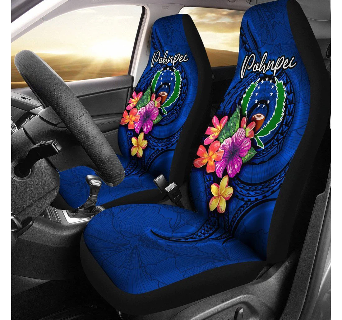 Pohnpei Micronesia Floral With Seal Blue Bn12 Universal Front Car Seat Cover