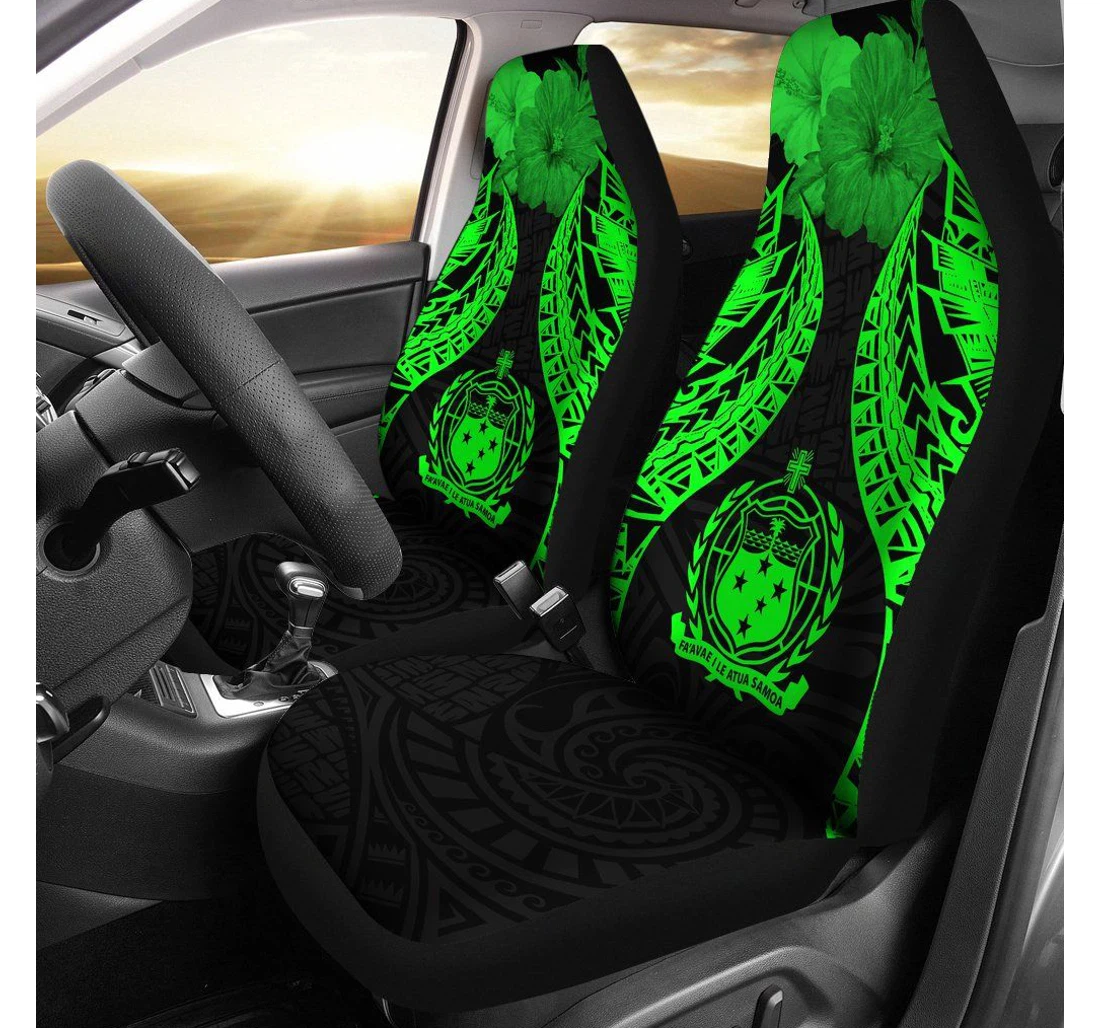 Samoa Polynesian Pride Seal And Hibiscus Green Bn39 Universal Front Car Seat Cover