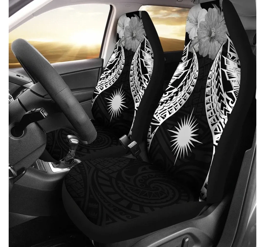 Marshall Islands Polynesian Pride Seal And Hibiscus Black Bn39 Universal Front Car Seat Cover