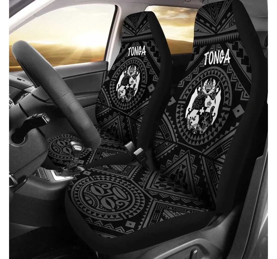 Tonga Tonga Seal With Polynesian Tattoo Style Black Bn25 Universal Front Car Seat Cover