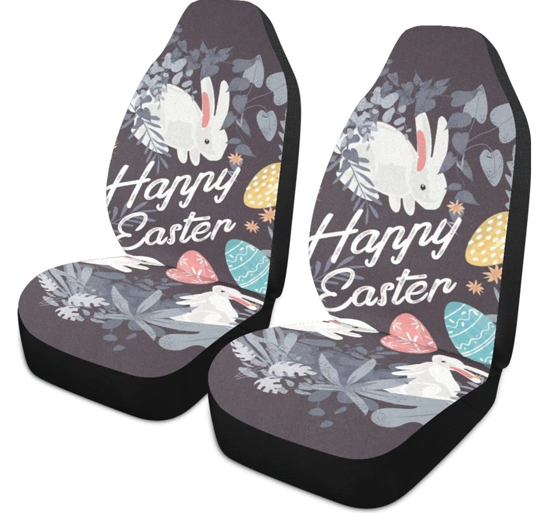 Happy Easter Eggs On A Plate Rabbit Universal Front Car Seat Cover