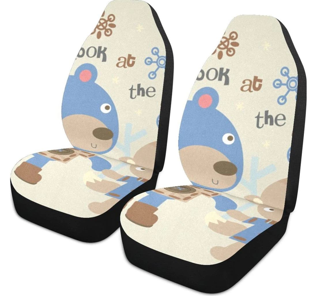 Cartoon Blue Bear Universal Front Car Seat Cover
