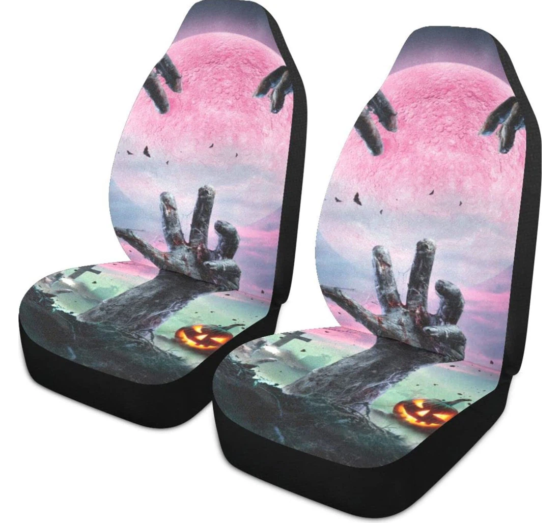 Zombie Hands Rising Out Of A Graveyard Halloween Pumpkins Tr Universal Front Car Seat Cover