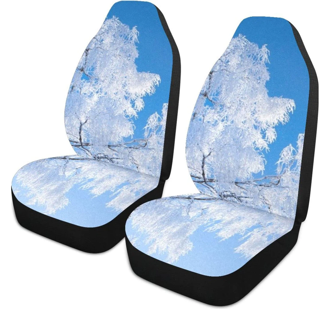 White Tree Winter Blue Sky Nature Scenery Universal Front Car Seat Cover