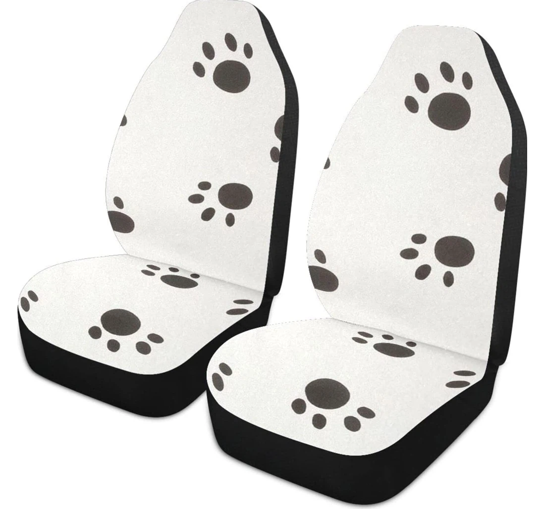 Vintage Black Paw Prints Dog Bone Universal Front Car Seat Cover