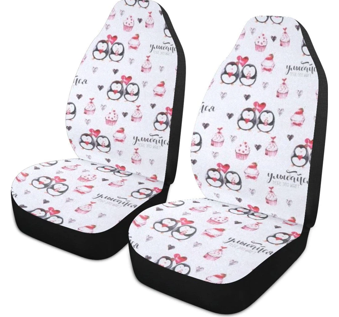 Cartoon Penguin Love Universal Front Car Seat Cover