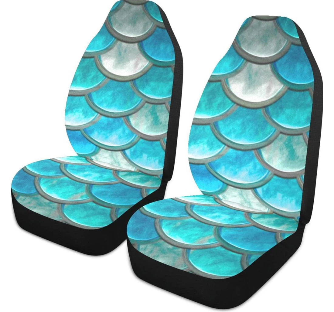Mosaic Blue Turquoise Cyan Scales Universal Front Car Seat Cover