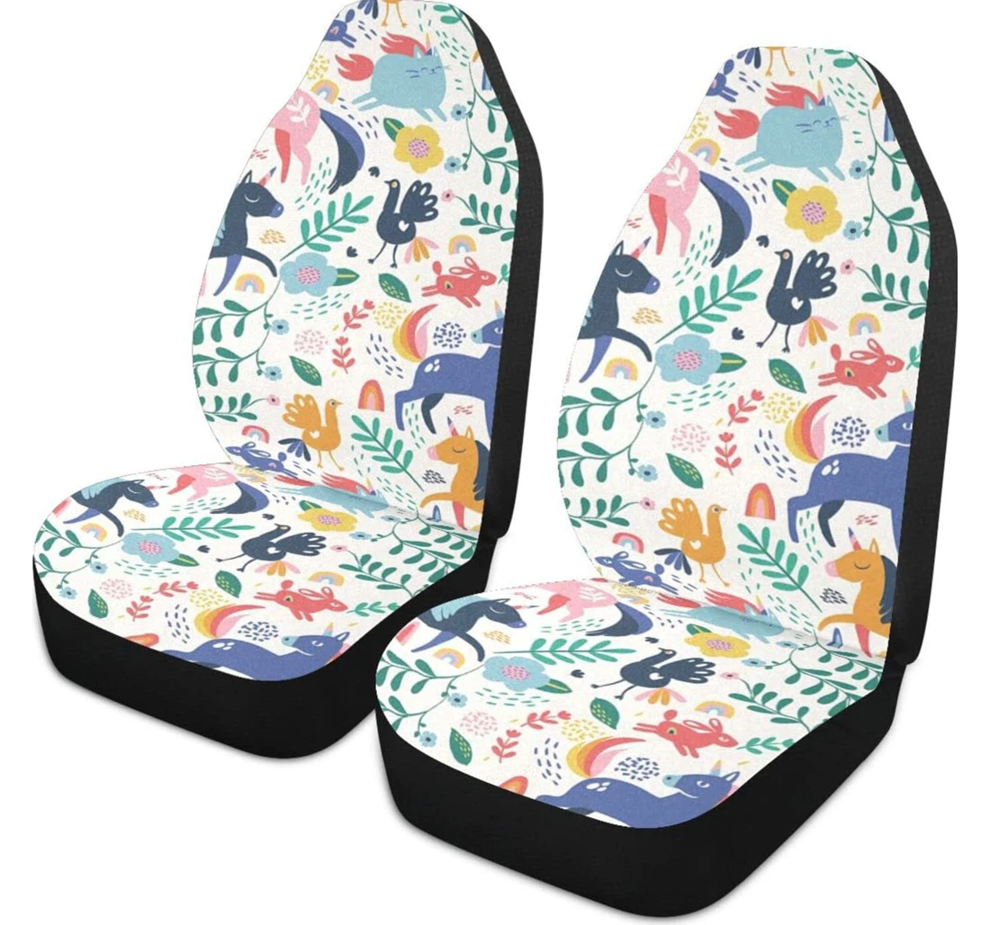 Cartoon Animal Unicorn Universal Front Car Seat Cover