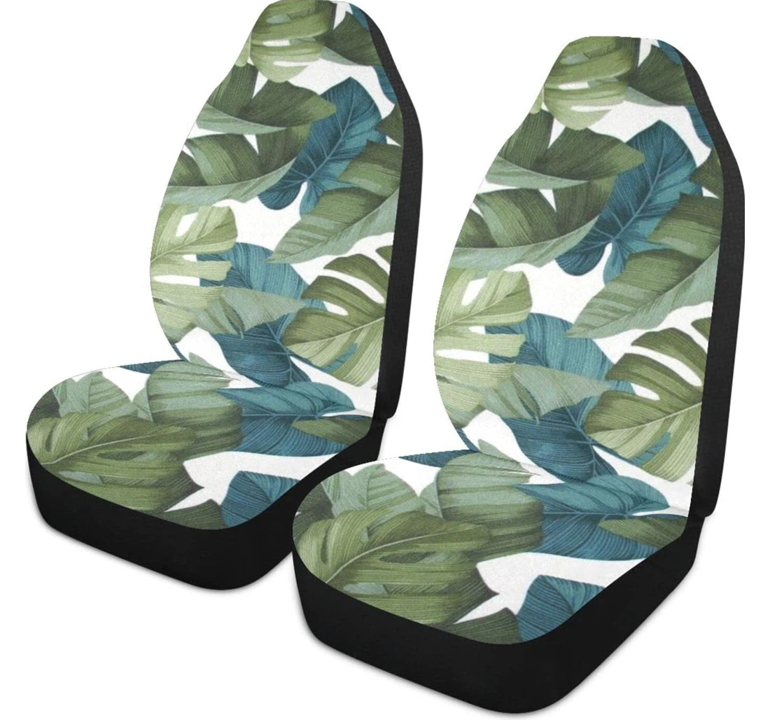 Tropical Plant Leaves Background Universal Front Car Seat Cover