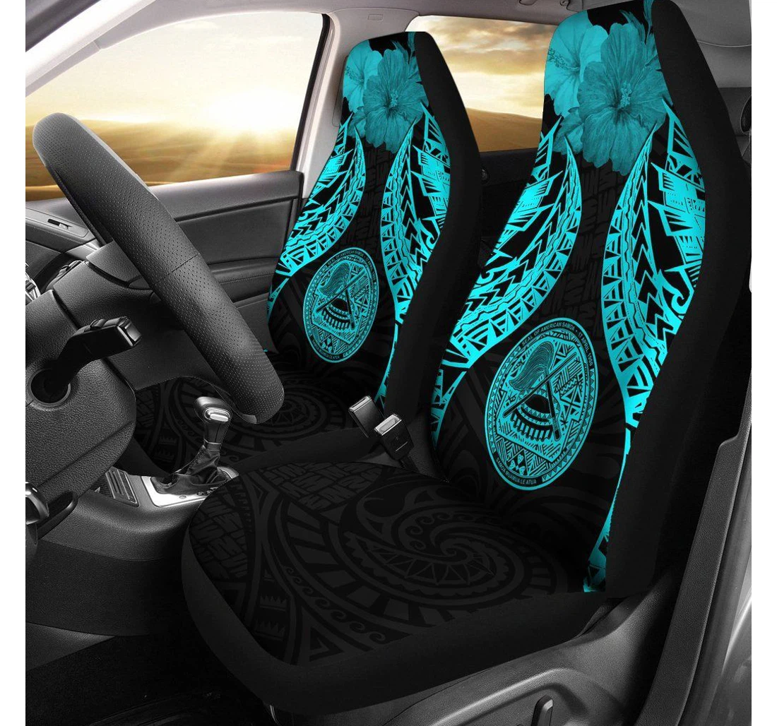 American Samoa Polynesian Pride Seal And Hibiscus Neon Blue Bn39 Universal Front Car Seat Cover