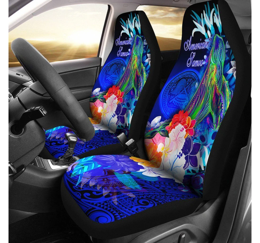 American Samoa Polynesian Humpback Whale With Tropical Flowers Blue Bn18 Universal Front Car Seat Cover