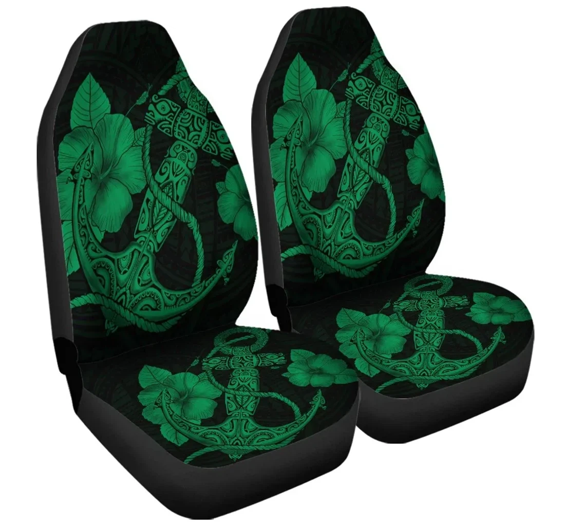 Accessory Hawaiian Anchor Poly Tribal Hibiscus Polynesian Green Ah Jr Universal Front Car Seat Cover