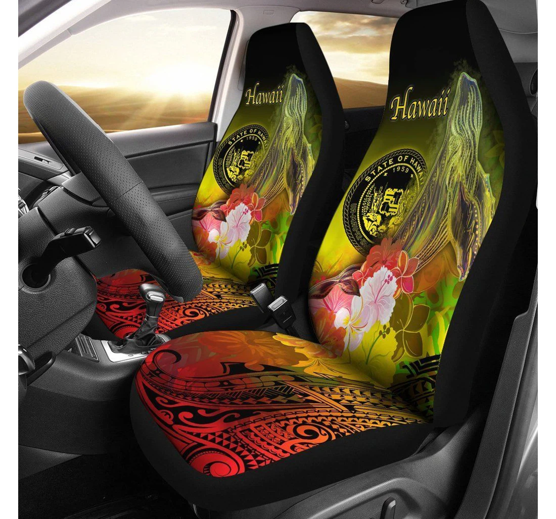 Polynesian Hawaii Humpback Whale With Tropical Flowers Yellow Bn18 Universal Front Car Seat Cover