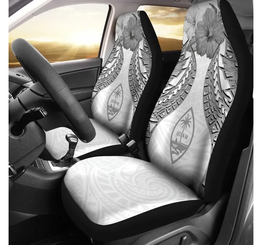 Guam Polynesian Pride Seal And Hibiscus White Bn39 Universal Front Car Seat Cover