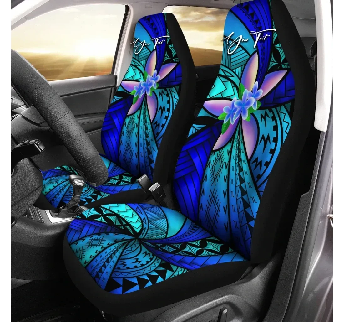 Custom Polynesian Plumeria Blue Personal Signature A24 Universal Front Car Seat Cover