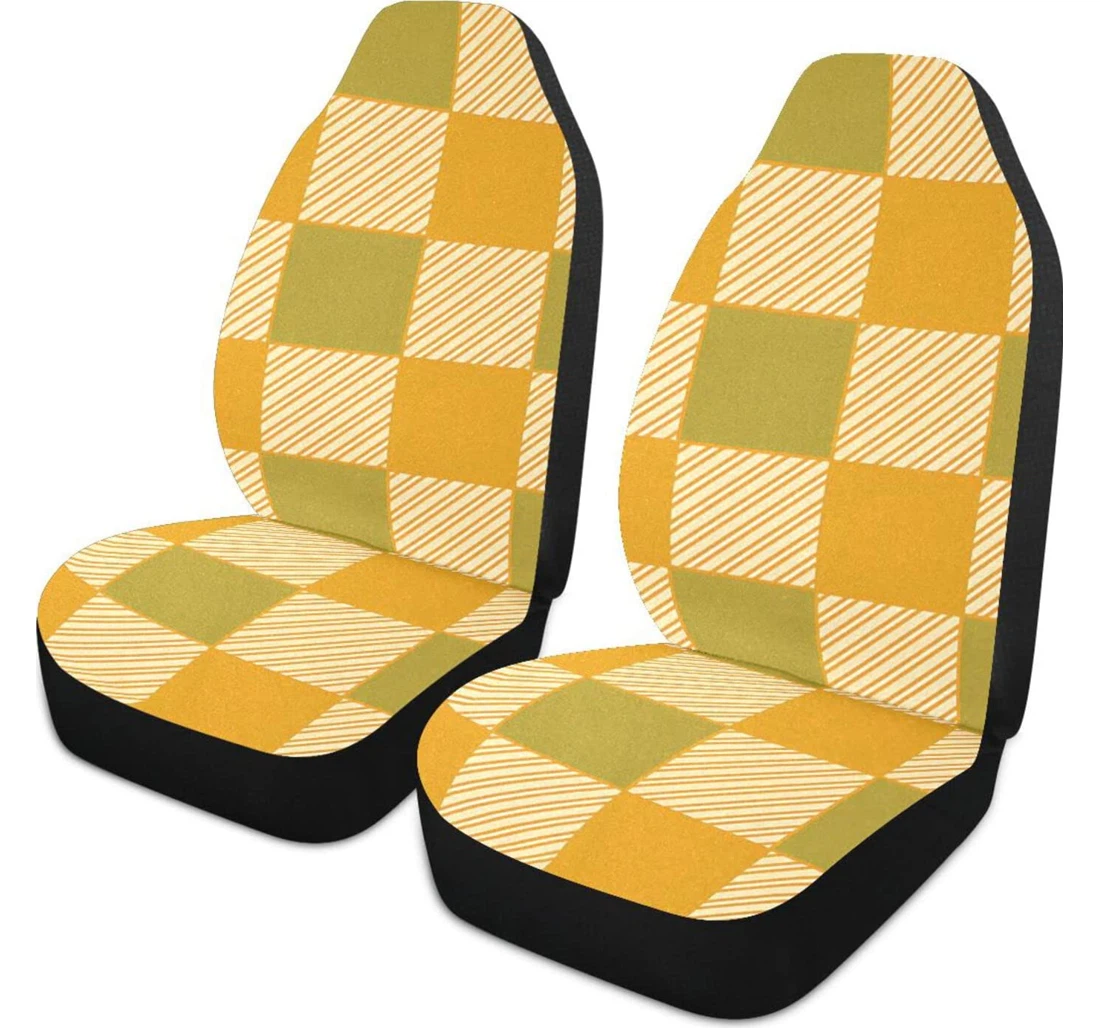 Orange Green Plaid Universal Front Car Seat Cover