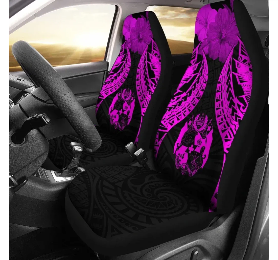 Tonga Polynesian Pride Seal And Hibiscus Pink Bn39 Universal Front Car Seat Cover