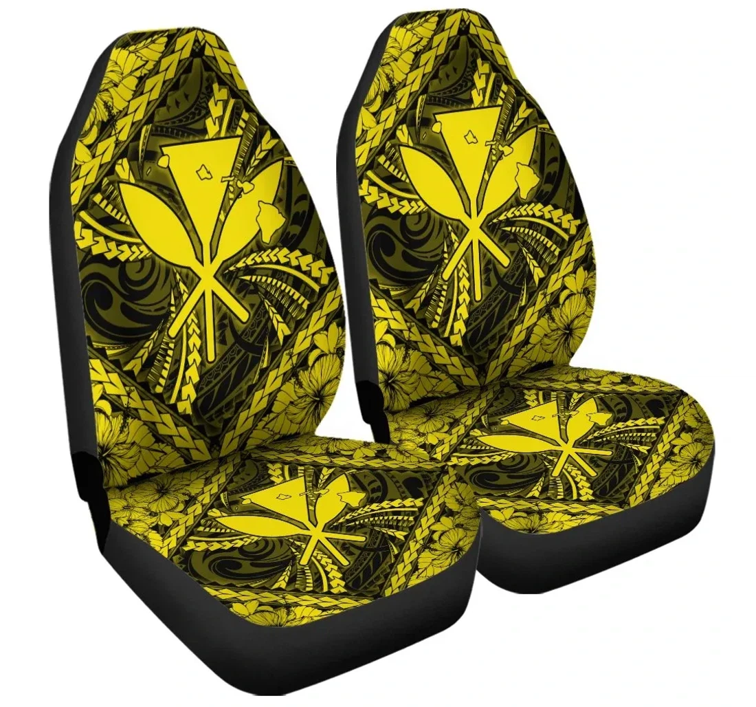 Accessory Hawaiian Map Kanaka Hibiscus Yellow Polynesian Ah Jr Universal Front Car Seat Cover