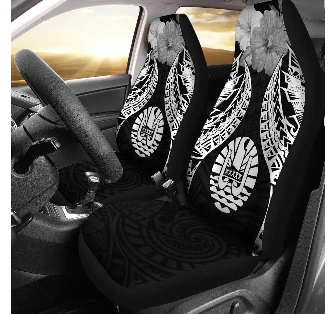 Tahiti Polynesian Pride Seal And Hibiscus Black Bn39 Universal Front Car Seat Cover